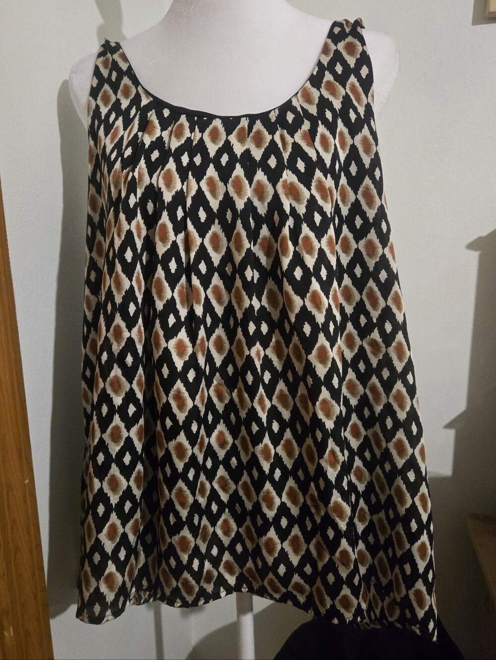 Roz & Ali Sleeveless Geometric Print High-Low Tank Blouse Size L